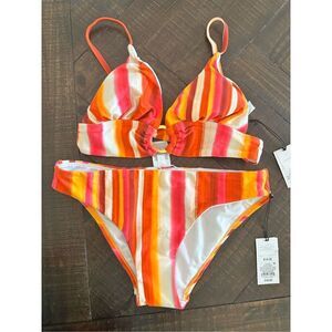 Shade and Shore Orange and Pink Classic Bikini Set Size Small New
